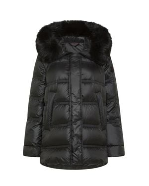 Peuterey Fur-Trim Hooded Down Puffer Coat - Black