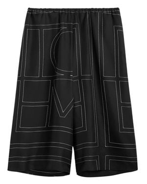 TOTEME Monogram Silk Bermuda Shorts With Elastic Waist - Black