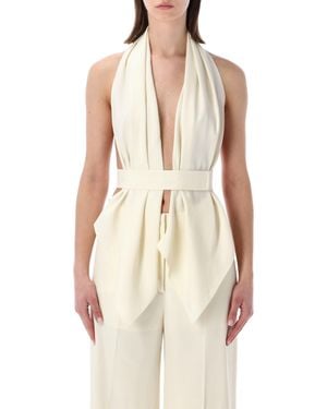 Alberta Ferretti Sophisticated Scarf-Effect Top With Open Back And Waist Belt - White