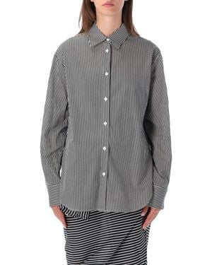 Frankie Shop Striped Cotton Button-Up Shirt - Gray