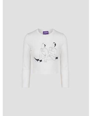 Jean Paul Gaultier Stretch Cotton Long Sleeve Printed T-Shirt - White
