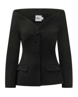 Self-Portrait Wool Crepe Blazer Jacket - Black
