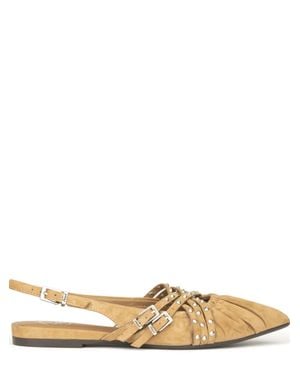 Ash Bianca Suede Double Buckle Flats - Natural