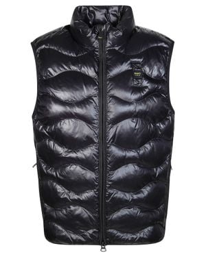 Blauer Giubbotto Uomo Smanicato Logo Sul Petto - Black