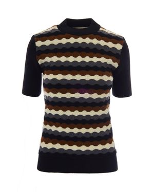 Marni Short-Sleeved Wave Knit Top With 3D Texture - Black