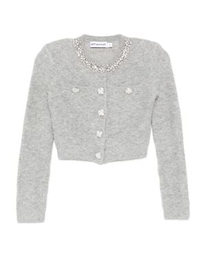 Self-Portrait Cardigan With Crystal Finishes - White