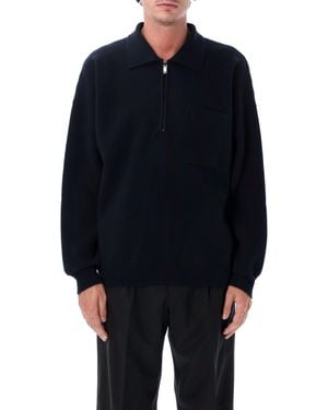 Roberto Collina Long-Sleeve Merino Wool Half-Zip Polo With Patch Pocket - Blue