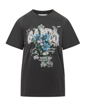 Ganni Basic Flower Graphic T-Shirt - Black