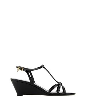 Prada Patent Leather Wedge Sandals - Black