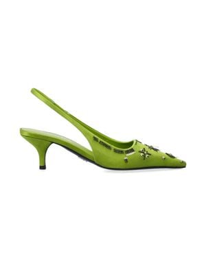Prada Satin Slingback Pumps With Embroidered Detail And 5.5 Cm Heel - Green