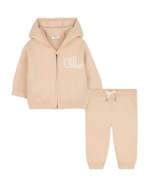 Chloé Mini Front Zip Fashion Sweatshirt With Embroidered Logo - Natural