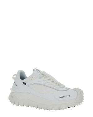 Moncler Monochrome Leather & Tech Fabric Low Top Sneaker With Logo Lettering And Chunky Rubber Sole - White
