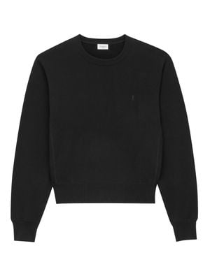 Saint Laurent Certified Cotton Sweatshirt With Cassandre Embroidery - Black