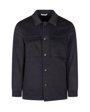 ESTERNO Cashmere Overshirt With Chest Pocket - Blue