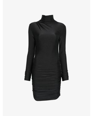ANDAMANE High-Neck Ruched Long-Sleeve Dress - Black