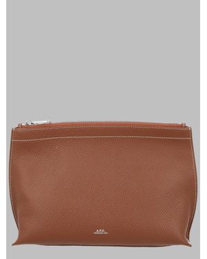 A.P.C. A. P.C. Pebbled Leather Zip Clutch - Brown