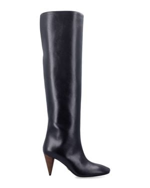 Stella McCartney Knee-High Tapered-Toe Boots With Wood-Effect Cone Heel - Blue