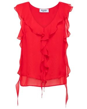 Blugirl Blumarine Sleeveless Ruffled V-Neck Blouse - Red