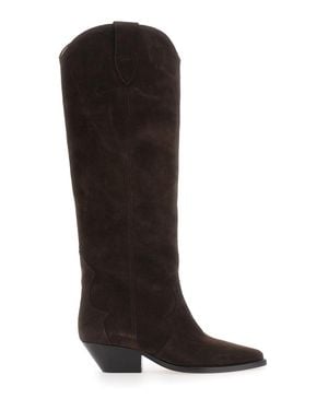Isabel Marant Suede Slip-On Pointed Boots With 5.5 Cm Medium Heel - Black