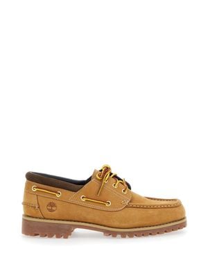 Timberland Leather Loafers With Contrast Stitching And Rubber Sole - Brown