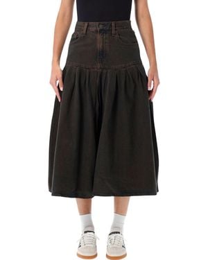 Levi's Inspired Western Midi Denim Skirt With Pleated Volume And High-Rise Fit - Black