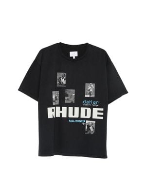 Rhude Crewneck T-Shirt With Printed Front Panel - Black