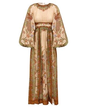 Zimmermann Mini Cotton/Silk Blend Dress With Ruffled Bust And Long Sleeves - Natural
