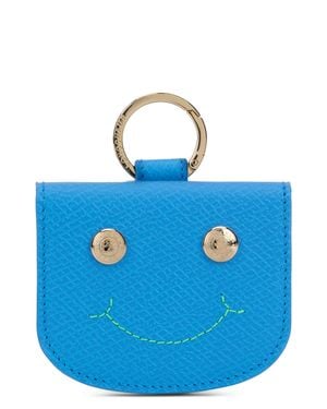 Longchamp Leather Card Holder With Metal Ring (10 Cm X 8.5 Cm) - Blue
