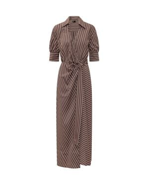 Pinko Midi Stripe Dress With Belt - Brown
