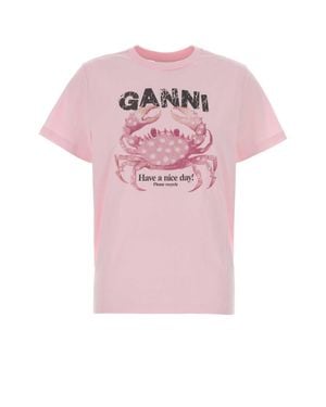 Ganni Graphic Cotton T-Shirt - Pink