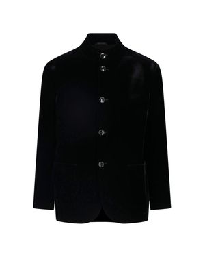 Giorgio Armani Stand Collar Button-Front Jacket - Black