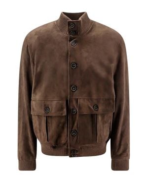 DFOUR® Suede Bomber Jacket - Brown