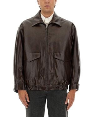 MM6 by Maison Margiela Relaxed Fit Leather Jacket With Classic Collar - Brown