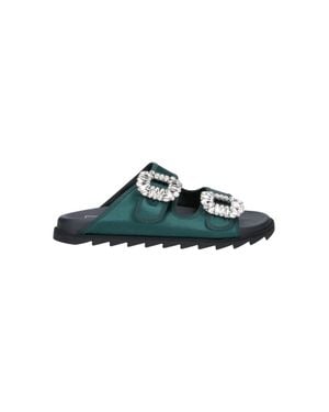 Roger Vivier Embellished Leather Flap Sandals - Blue