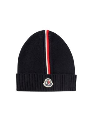 Moncler Logo Knit Beanie Hat For Kids - Blue