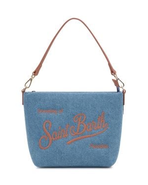MC2 Saint Barth Soft Fabric Logo-Embroidered Mini Shoulder Bag - Blue