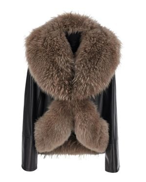 Blancha Leather Fur-Detail Jacket For - Brown