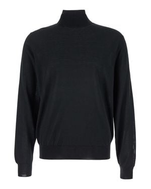Le Plain Virgin Wool Long Sleeve Turtleneck Sweater With Ribbed Cuffs & Straight Hem - Blue