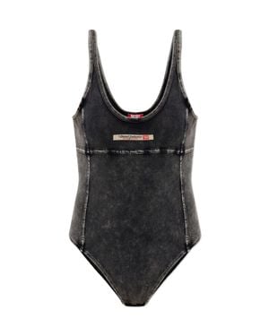 DIESEL Denim-Style Scoop Neck Bodysuit - Black