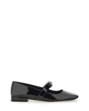 Versace Gianni Ribbon Embellished Patent-Leather Mary Jane Ballet Flats - White