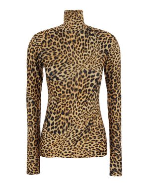 Norma Kamali Long Sleeve High-Neck Slim-Fit Top With Cheetah Print - Brown