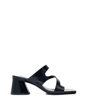 Alohas Asymmetric Strap Leather Square-Toe Sandals With Block Heel - White
