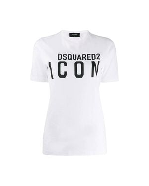 DSquared² Round Neck Short Sleeve Logo Print Shirt - White