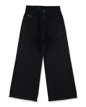 DIESEL Girls Relaxed Low-Rise Destroyed Denim Jeans With Rhinestone Sparkle - Black