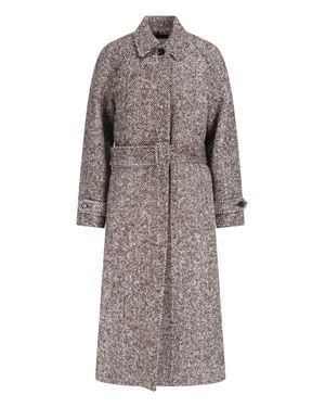 Lardini Herringbone Wool Belted Long Coat - Gray