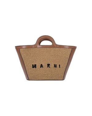 Marni Cotton Canvas Crossbody Bag With Calf Leather Trim And Brass Hardware - Brown