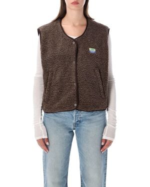 American Vintage Sherpa Fleece Button-Front Vest - Brown