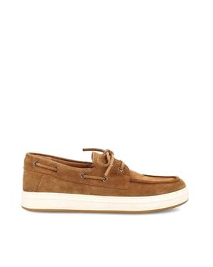 Hogan Suede Boat Shoe With Platform Sole - Brown