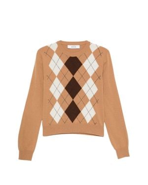 Jucca Argyle-Pattern Crew-Neck Sweater - White