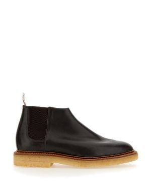 Thom Browne Calf Skin Crepe Sole Mid Top Chelsea Boot - Black